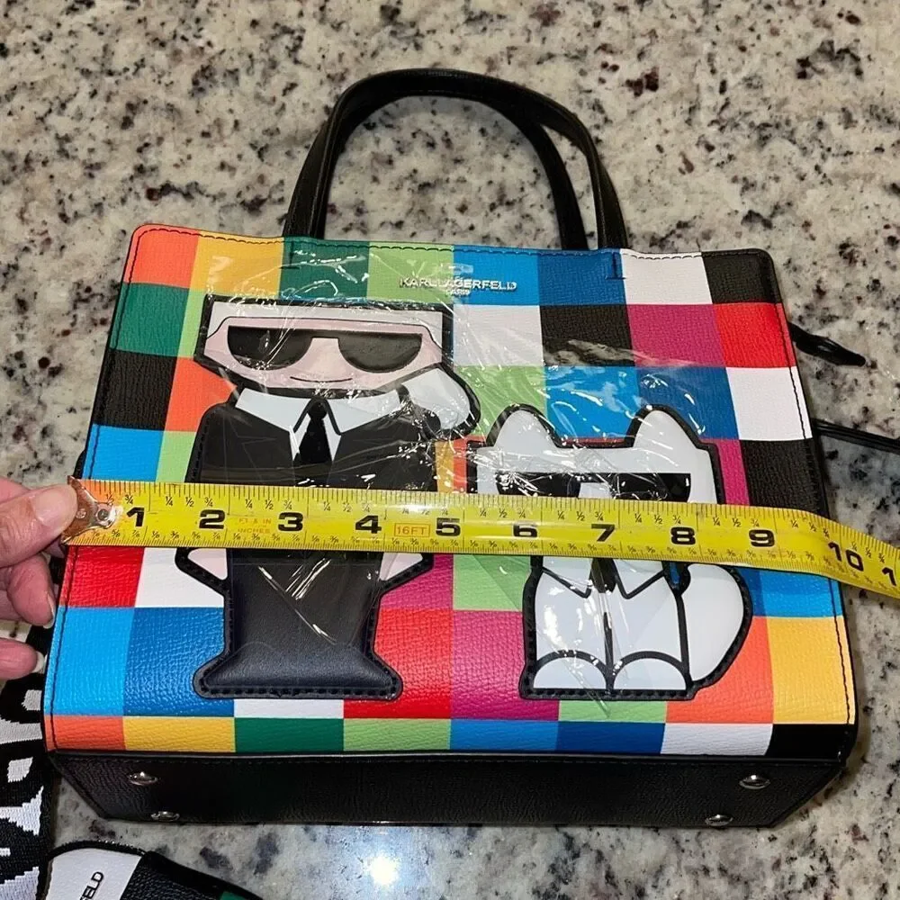 Karl Lagerfeld Womens Check Maybelle‎ Satchel Crossbody Multicombo Medium NWT